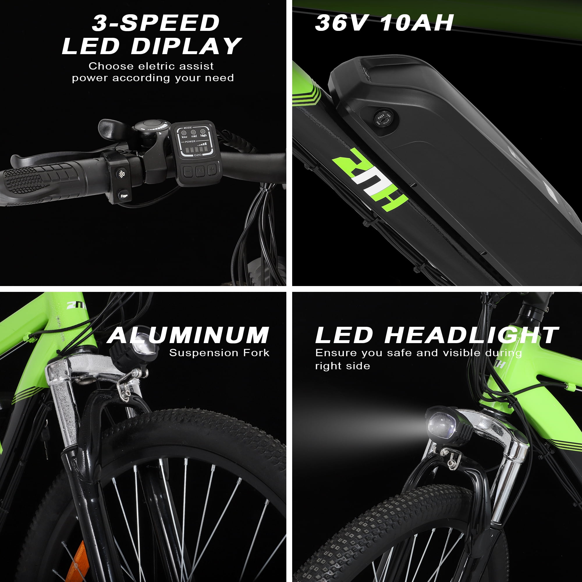 ZNH Z2 Electric Bike Adult 26" Electric Commuter Bike 350W Motor Ebike 36V/10AH Battery 21 Speed Shimano 20MPH, Green