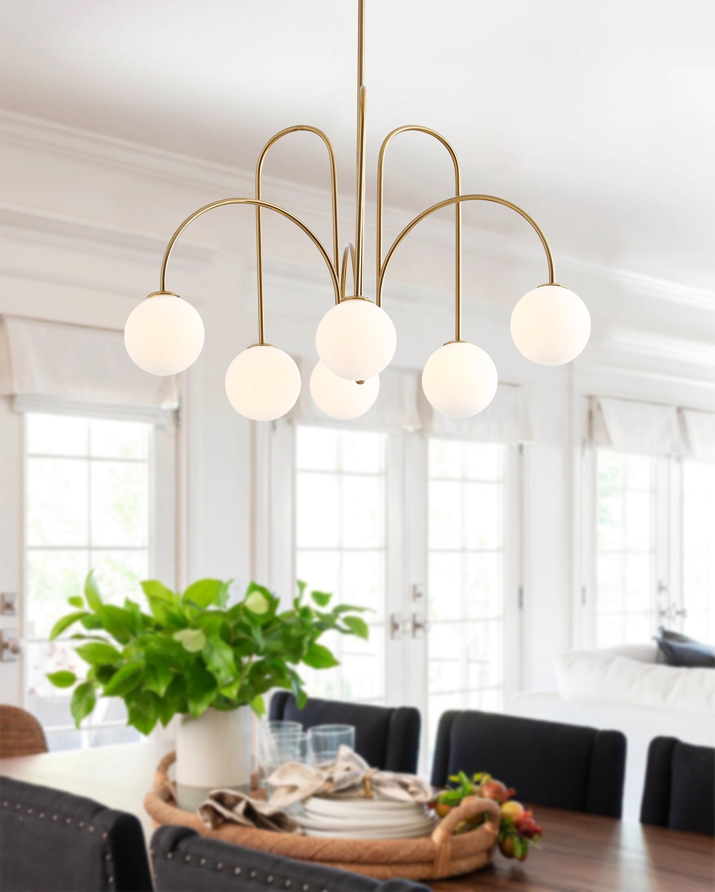 Aiwen 6 Lights Opal Glass Globe Shade Chandelier Pendant Light Stylish Exquisite Lamp Fixture