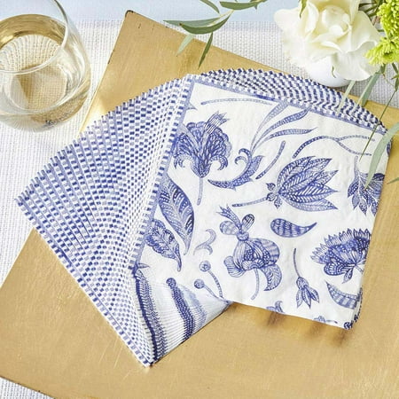 Kate Aspen Decorative 2 Ply Paper Napkins - Set of 60 - 6.5 Inch Durable Disposable Serveware, Easy Cleanup for Birthday, Wedding, Bridal Shower, Baby Shower, Anniversary Party (Bulk) - Blue Willow