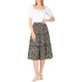 thumbnail image 2 of Faldas de impresión floral Allegra K para mujeres, con cintura elástica, volantes en capas y falda midi negra L, 2 of 7