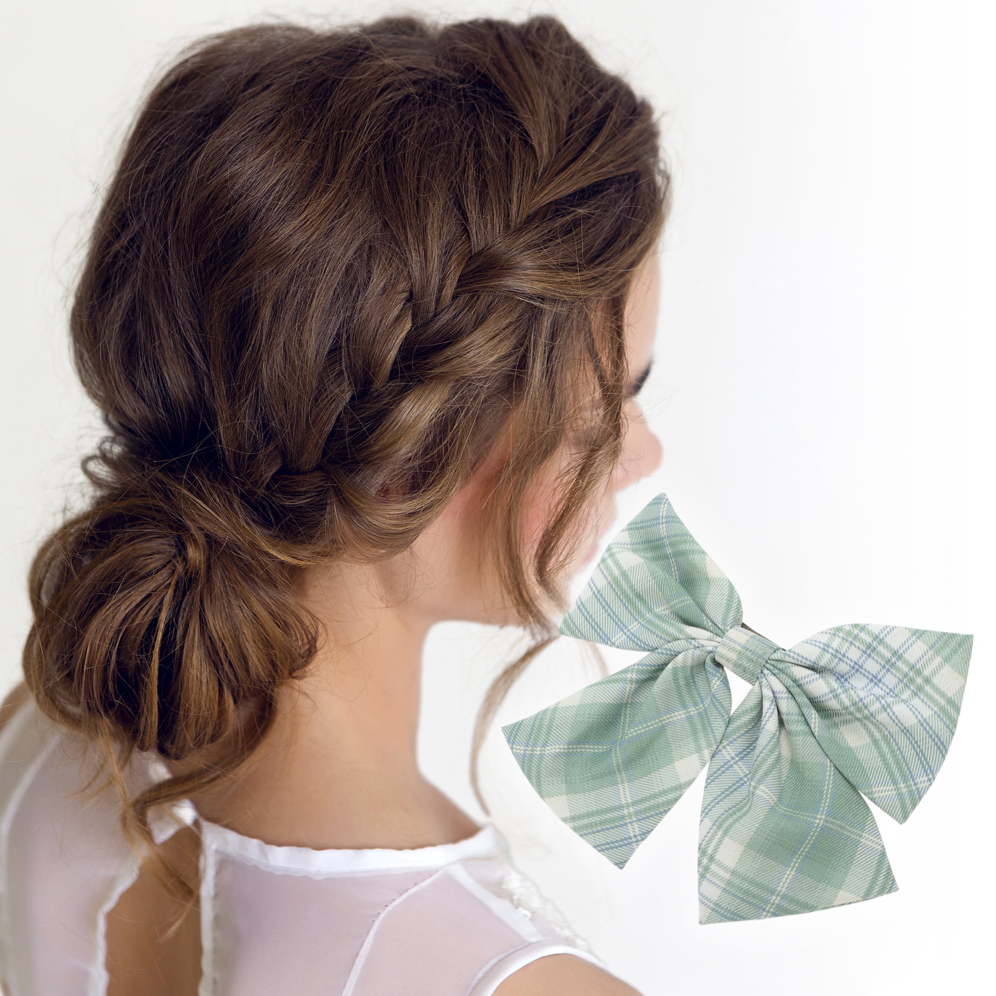 Unique Bargains Simple Plaid Bow Hair Clips Cyan Navy Blue Brown Yellow 3 Pcs