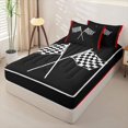 thumbnail image 2 of Manfei Checkered Racing Flags Zipper Full Size Comforter Sets with Fitted Sheet and 2 Pillowcases,Classic Geometric Print Zipper Bedding Set,Black Red,Black Reversible,4pcs, 2 of 8