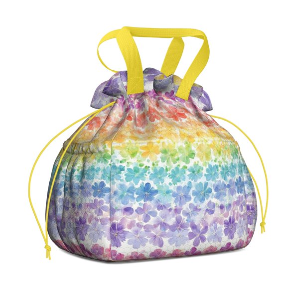 Pioneer Flower Drawstring Lunch Bag Women - Drawstring Lunch Bag Insulated for Work Office - Stain-Resistant Large Lunchbags for Women with Multi-Pockets