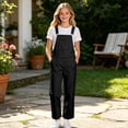 thumbnail image 2 of Tisuna Kids Boys And Girls Overalls Pants Solid Color Sleeveless Suspender Trousers With Pocket Casual Breathable Child Straight Leg Pants Black Size 5-6 Years, 2 of 6