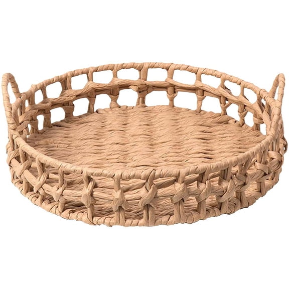 Vjnyvs Woven Fruit Basket Rattan Round Storage Basket Portable Bread Serving Baskets Snack Storage Bowl Picnic Kitchen Supplies