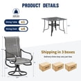 thumbnail image 6 of UDPATIO 5-Piece Outdoor Dining Set with High-Back Swivel Chairs & Iron Square Table for 4-Person, Black & Dark Grey, 6 of 8