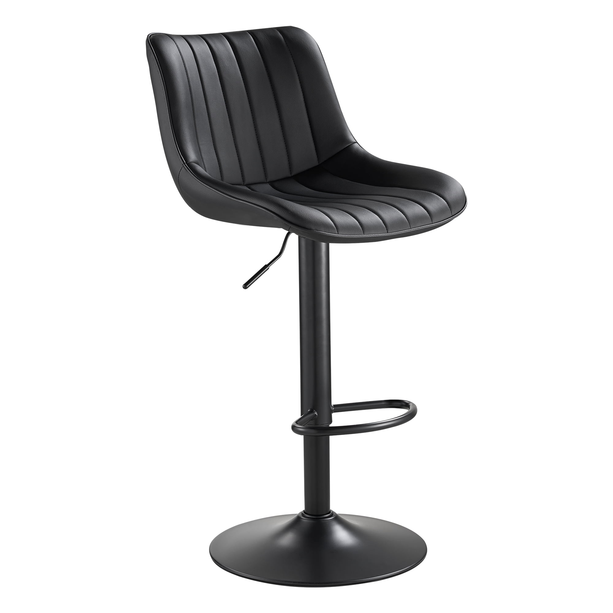 SAETSFEG Bar Stools, Adjustable Swivel Counter Height Bar Stool with Footrest, Modern PU Leather Bar Chairs for Kitchen Island, Dining Room, Black