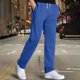 thumbnail image 1 of Pantalones largos para hombre, moda informal, lisos, con bolsillos, cintura con cordón, rectos, de poliéster, 1 of 6