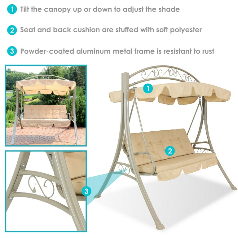 Sunnydaze Outdoor 3 Person Steel Patio Swing with Adjustable