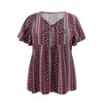 thumbnail image 4 of GRACE & GRANDEUR Women's Plus Size Tops Drawstring Collar Ruffle Sleeve Blouses Boho Floral Print Gathered Ties Babydoll Blouse 1X Plum Purple, 4 of 5
