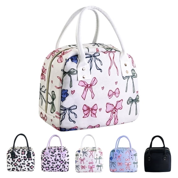 Mziart Cute Lunch Bag Insulated Lunch Box for Women Men Work Picnic, Reusable Lunch Tote Cooler Bag, Beige Bows
