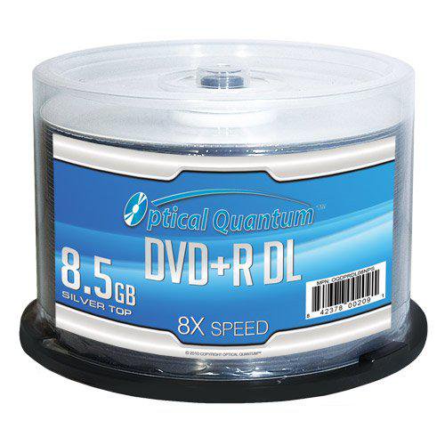 50 Pack Optical Quantum 8X 8.5GB DVD+R Double Layer Blank Media Shiny Silver Top (MPN: OQDPRDL08NPS)