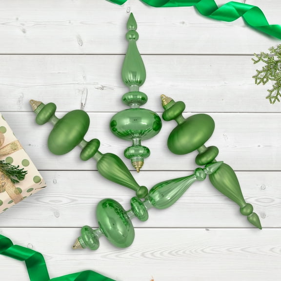 Northlight Commercial Size 2-Finish Christmas Finial Shatterproof Ornaments - Green -12" - 4ct