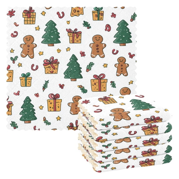 6 Pieces of Kitchen Towels 11x11Inch Kitchen Dish Cloths Kitchen Dish Towels Reuseable Cleaning Cloths Warm Christmas Pattern