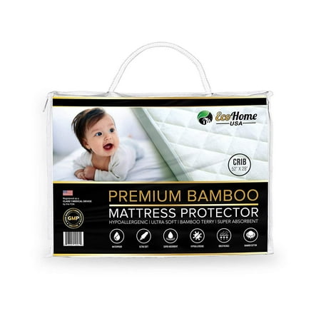 Eco Home USA Premium Bamboo Crib Mattress Protector Waterproof Ultra-Soft, Quiet and Breathable | Bamboo Terry Cloth Quilted Fitted Cover | Super Absorbent Stain Protection | Dust Mite