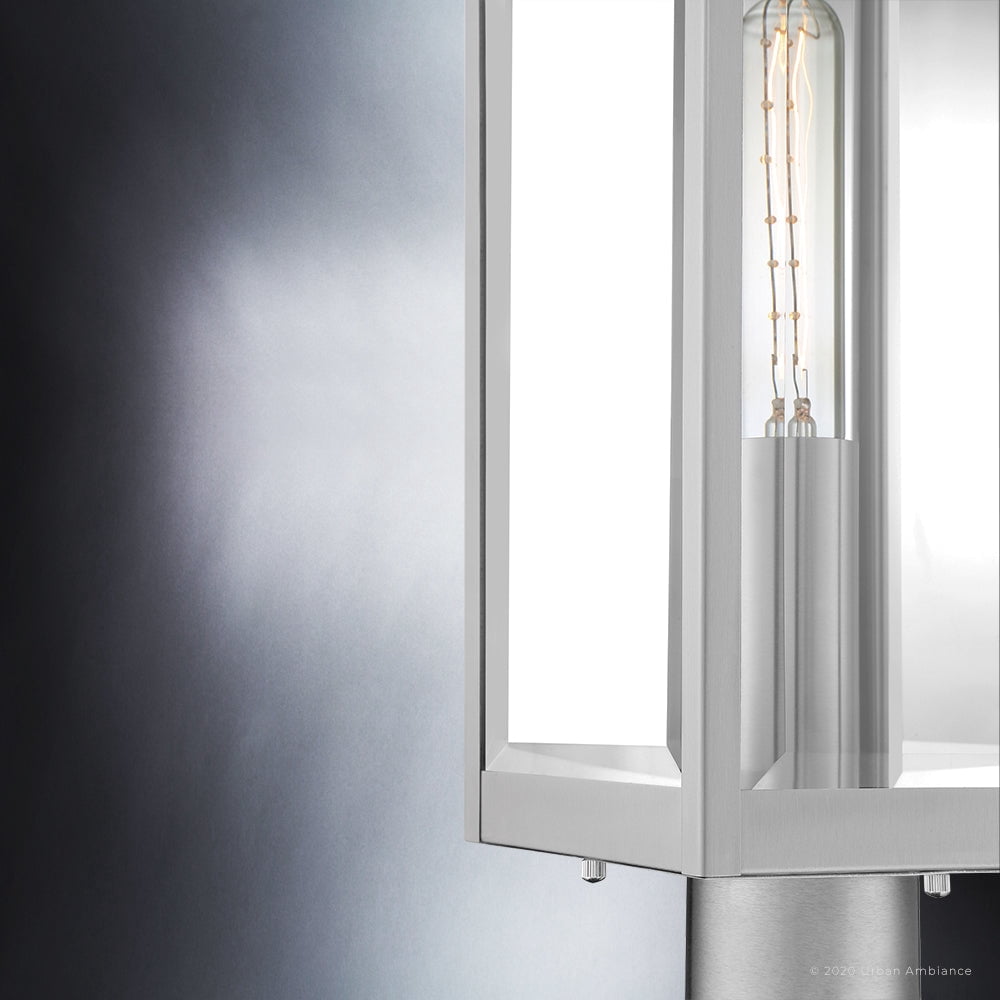 Luxury Modern Farmhouse Outdoor Post Light, 20.50''H x 7.00''W, with Industrial Style Elements, Minimalist Design, Stainless Steel Finish and Clear Beveled Glass, UQL1363