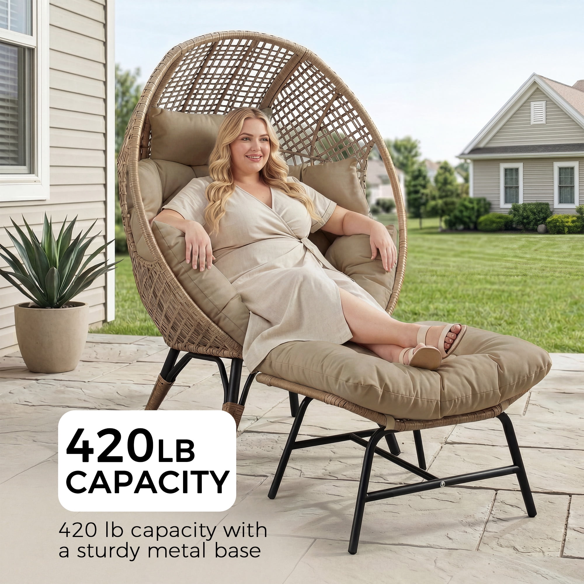 NICESOUL Bohemian Wicker Egg Chair with Ottoman, 2 Pieces, Indoor