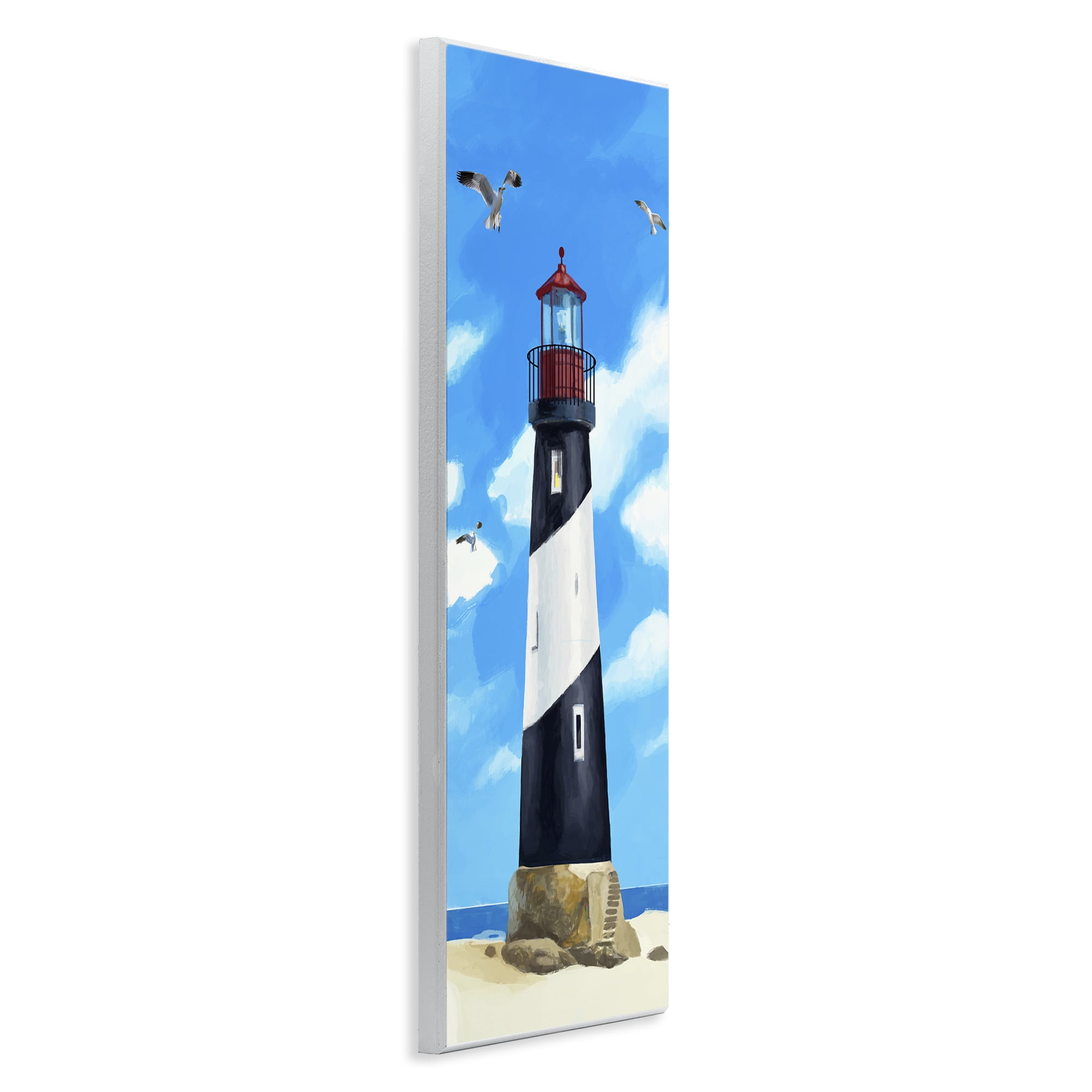 Stupell Industries Lighthouse on Beach Coastal Painting Unframed Art Print Wall Art, 7 x 17