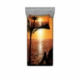 thumbnail image 2 of Ambesonne Retro Fitted Sheet & Pillow Sham Set, Girl Tropic Beach with Sunset, Full, Orange Black, 2 of 3