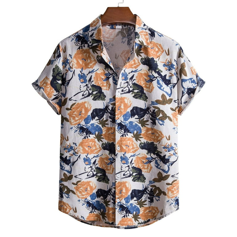 VSSSJ Hawaiian Shirt for Men Relaxed Fit Floral Print Casual Button Down  Short Sleeve Lapel Tee Shirts Comfortable Soft Lightweight Top Blouse Black  L