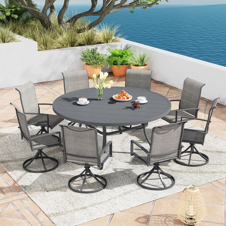 60 round patio table with umbrella hole Vicllax Outdoor Outside Patio Dining Table, 60