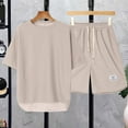 thumbnail image 2 of Puliio Men's Summer Waffle Knit Pajamas Set Short Sleeve Crew Neck Top & Shorts With Pockets Sleepwear Sets 2 Piece, 2 of 4