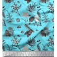 thumbnail image 1 of Soimoi Blue polyester Crepe Fabric Floral, polyester & American Robin Bird Decor Fabric Printed BTY 42 Inch Wide, 1 of 1
