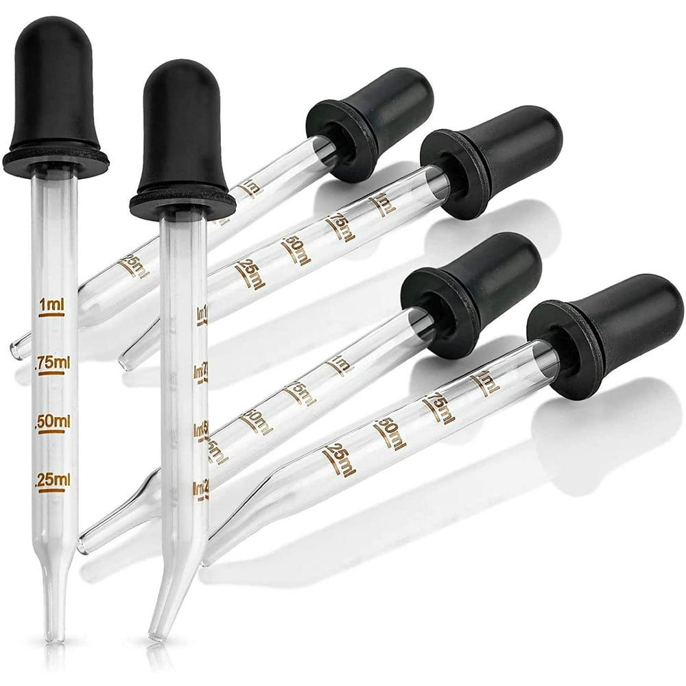Eye Dropper 6Pack, Bent & Straight Tip Calibrated Glass Medicine Droppers for Essential Oils