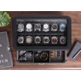 thumbnail image 3 of Caja para relojes ROTHWELL de piel con 12 ranuras y cajón para aparcacoches, color negro y gris, 3 of 9