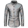 thumbnail image 2 of Aueoeo Men's Long Sleeve Shirt Casual Tee Shirts Stripe Bronzing Button Shirt Disco Party Costume Shirt, 2 of 8