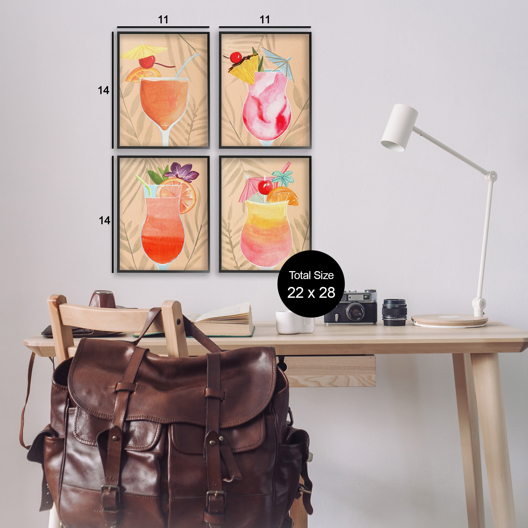 Stupell Industries Tropical Fruit Cocktails Food & Beverage Painting Black Framed Art Print Wall Art, 11 x 14, Set of 4