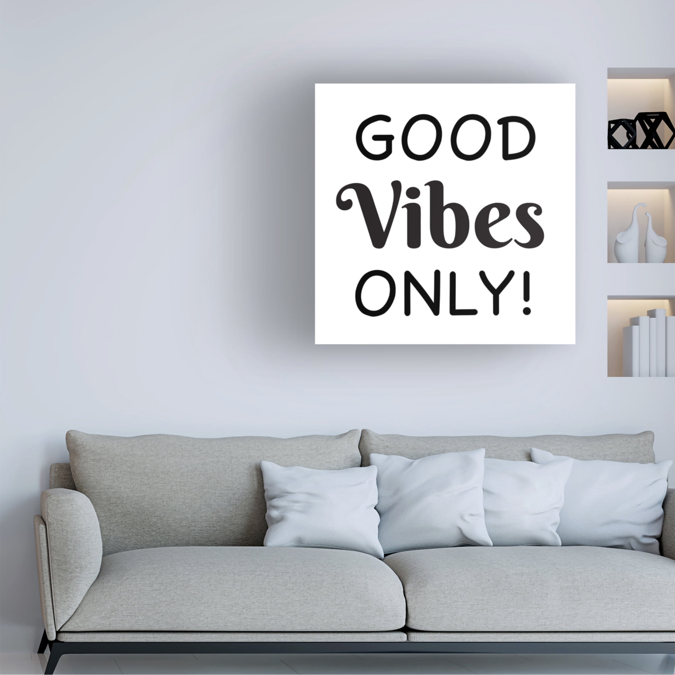 Canvas Wall Art - Jean Plout 'Good Vibes Typography A' Wall Art for Living Room, Bedroom, or Office Décor by Trademark Fine Art - 14 x 14 Inches
