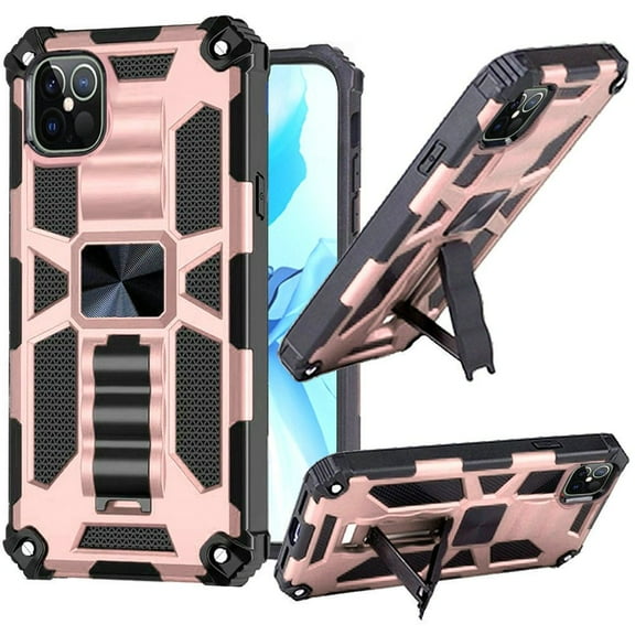 Bemz Mech Series Apple iPhone 12 Pro Max Phone Case (Rugged Tough Armor Cover with Magnetic Mount, Kickstand) - Rose Gold