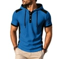 thumbnail image 4 of Qiyinn Men's Short Sleeve Hooded Henley Shirt,Casual Color Block Pullover Hoodie Breathable Summer Tops for Outdoor Beach, 4 of 7