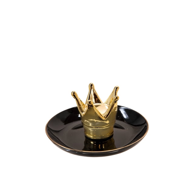 CERAMIC 6" CROWN TRINKET TRAY, BLACK/GOLD