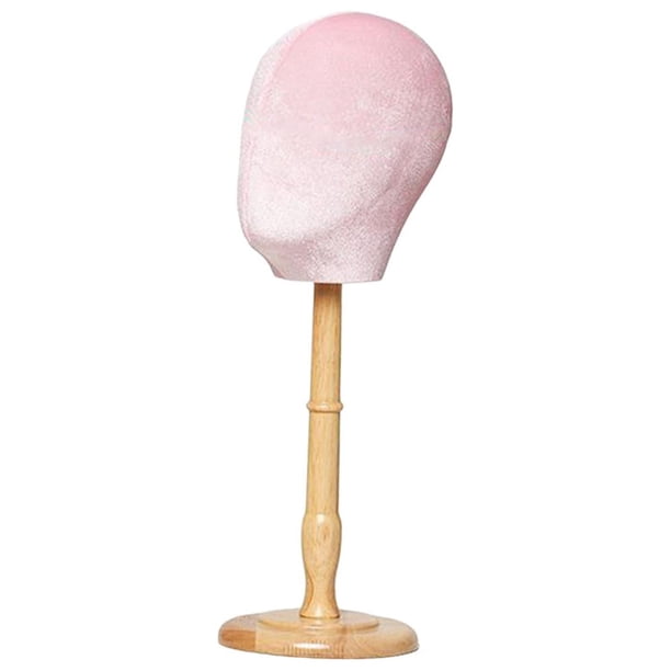 Cabeza de maniquí para exhibición de sombreros Modelo de cabeza de maniquí de mesa portátil con base de madera Base alta rosa