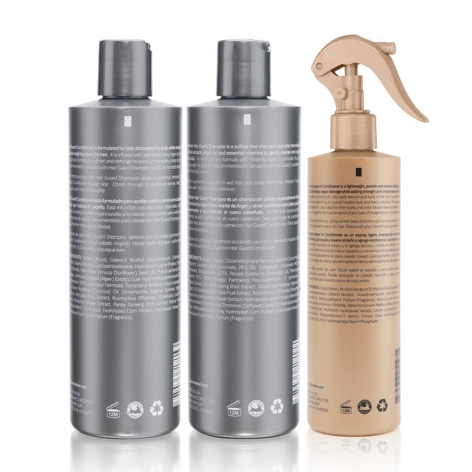 Moehair TRIO Hair Guard Frizz Control Adult Shampoo, Conditioner and Leave-in Conditioner 3 Piece Set with Floral Scent