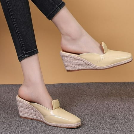 

kpoplk Sandals For Women Women s Open Square Toe Wedge Platform Ankle Buckle Strappy Suede Cork Sole Braided Summer Sandal Shoes Wedges For Women