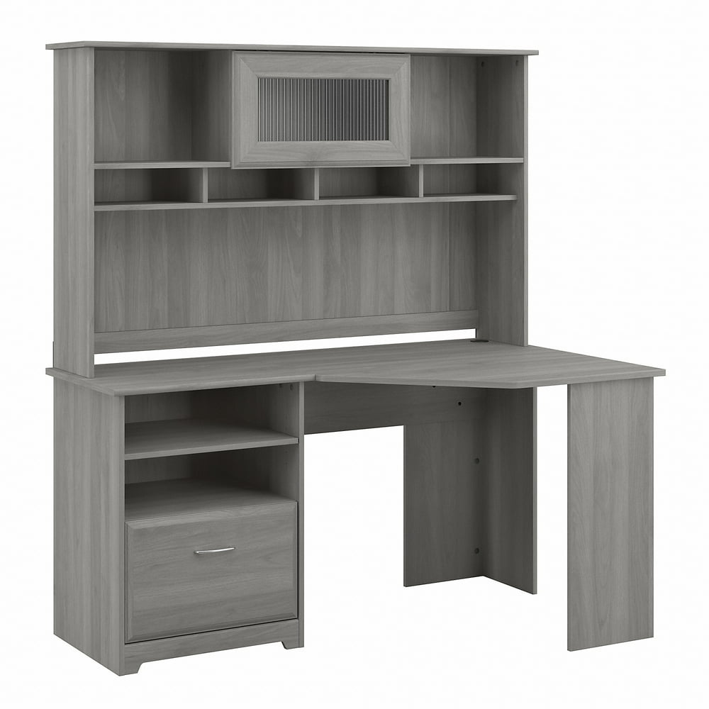 Bush Furniture Cabot 60W Corner Desk with Hutch, Gray