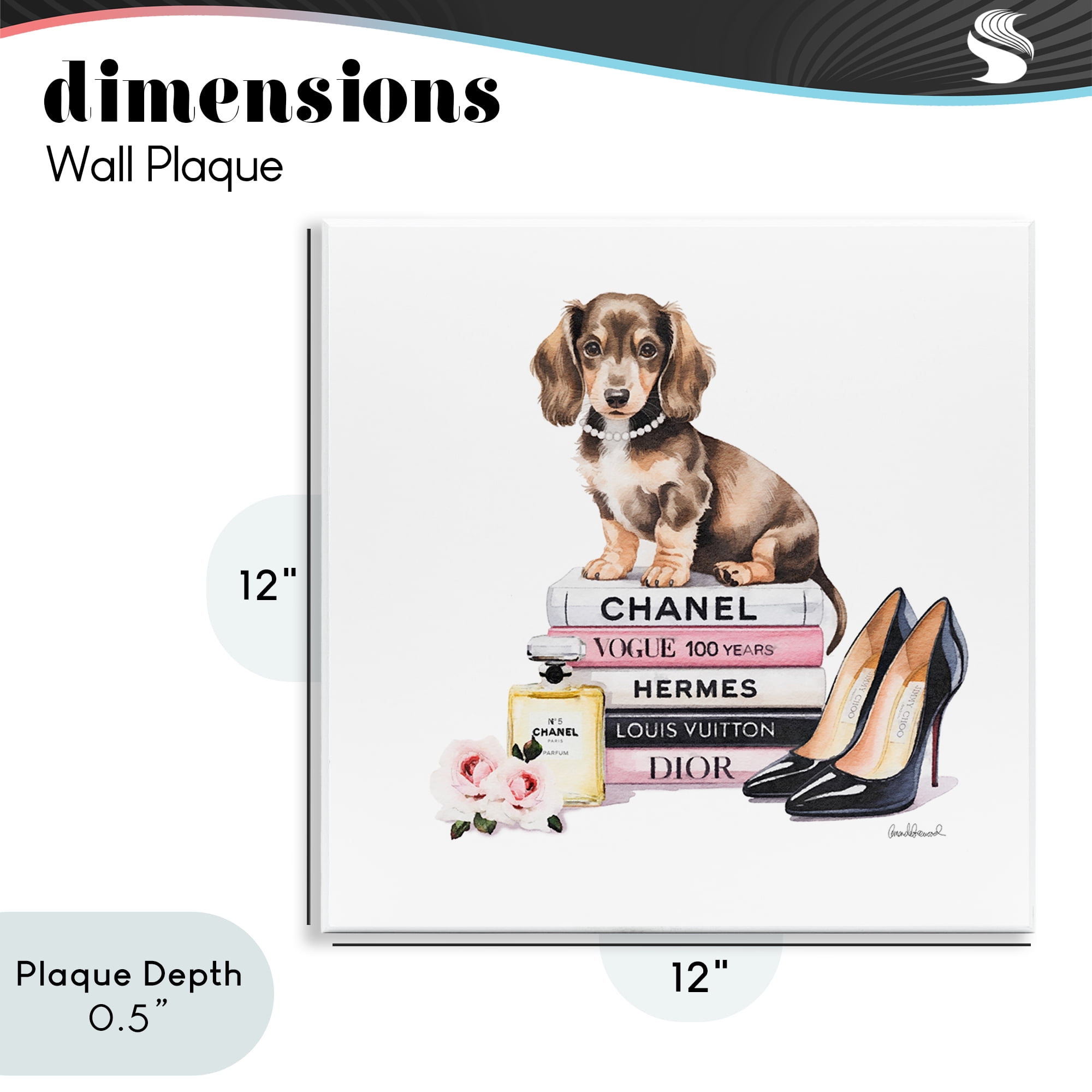 Stupell Industries Luxury Fashion Books & Dog Wall Plaque Art, design by Amanda Greenwood