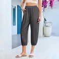 thumbnail image 6 of Capri Pants for Women Linen Barrel Petite Pants High Waisted Pull On Elastic Waist Casual Summer Capris Beach Vacation Trouser Gray S, 6 of 6