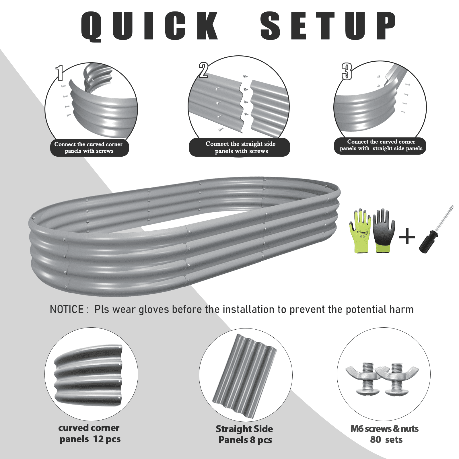 TRAMULL Galvanized Raised Garden Bed Kit with Rust Resistance, 2 Pack, 6x3x1FT, Gray, 34.6 lbs