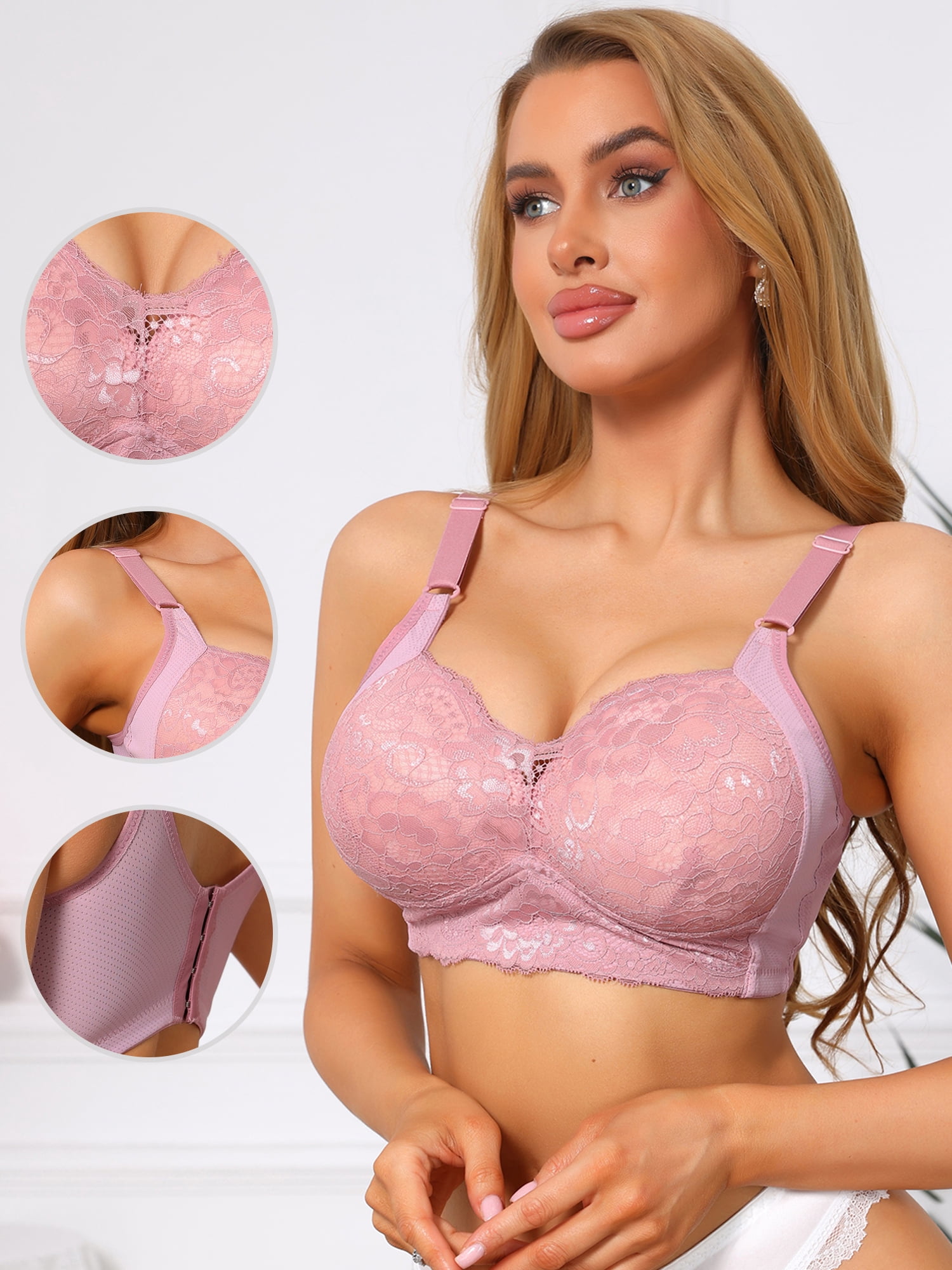DARING DIVA Women's Wireless Push Up Soft Cup Breathable Full Coverage Bra B 36 Dusty Pink