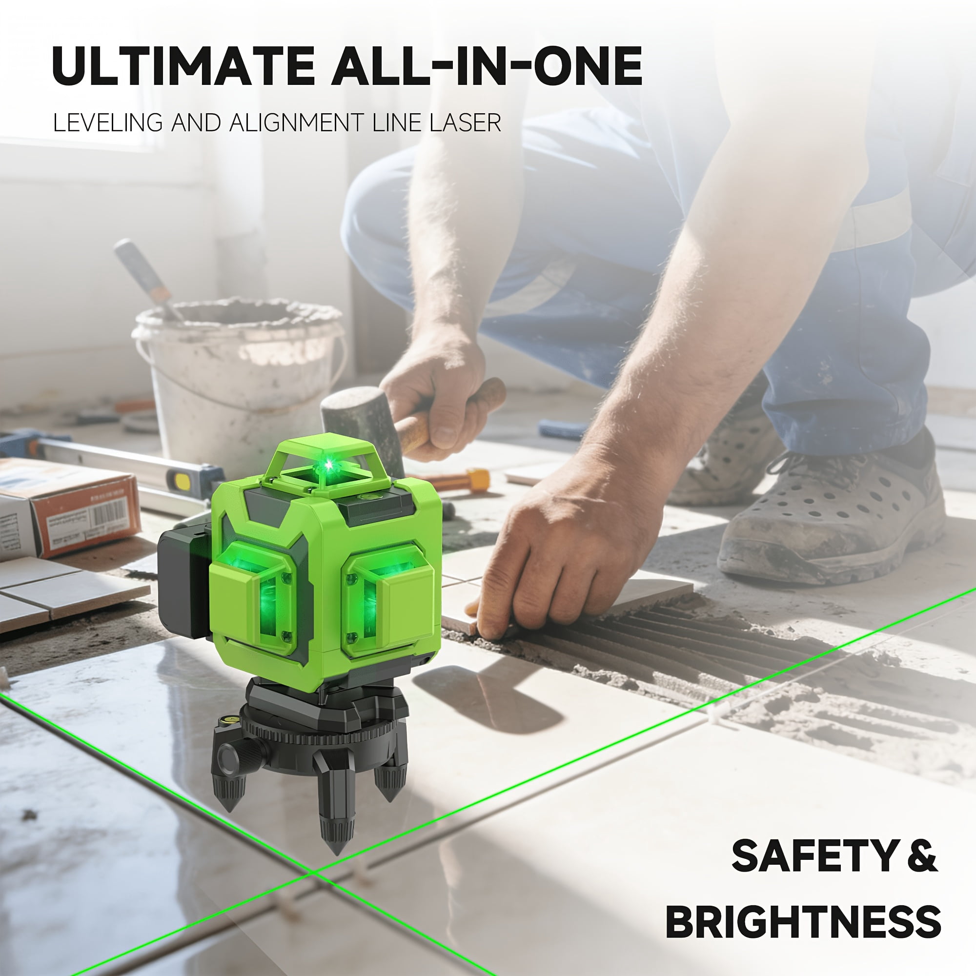 L-Fine Laser Level 16 Line 360 Self Leveling 4D Green Cross Line Adjustable Brightness Remote Control 65 ft