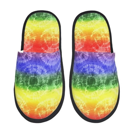Balery Colorful Tie Dye Slient Indoor Furry Fleece Comfort House Shoes Soft Non-Slip Home Shoes Cotton slippers House Slippers-- Medium