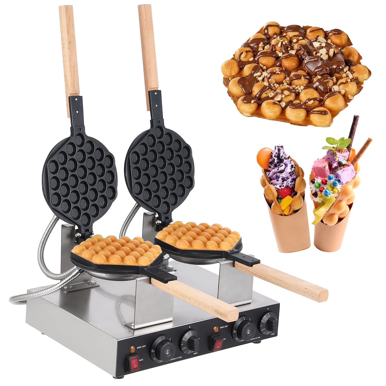 Garvee Electric Bubble Waffle Maker, 2800W Round Waffle Iron Bubble Waffle Maker Non-Stick Egg Machine for Home and Commercial Use, Double