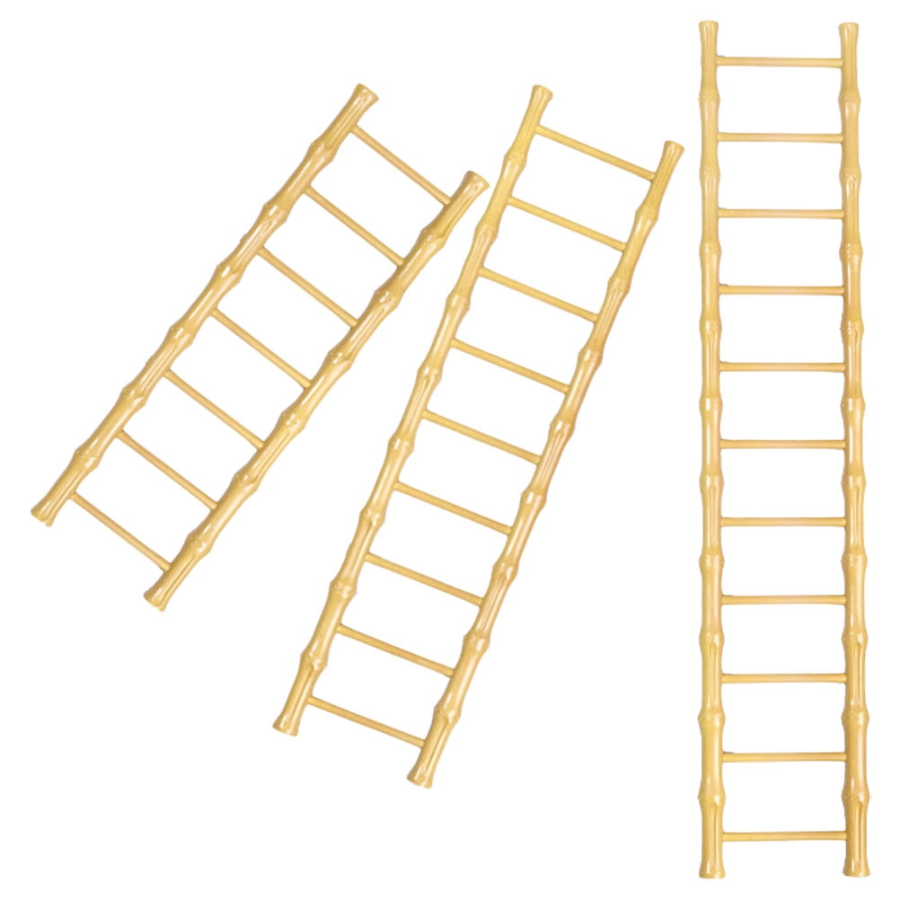 HEATSHAKING 3Pcs Khaki Wooden Ladder for Home Decor Retro Style 11 8x3 4x0 6in