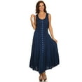 thumbnail image 5 of Sakkas Maya Floral Embroidered Sleeveless Button Up Rayon Dress - Blue - 1X/2X, 5 of 5