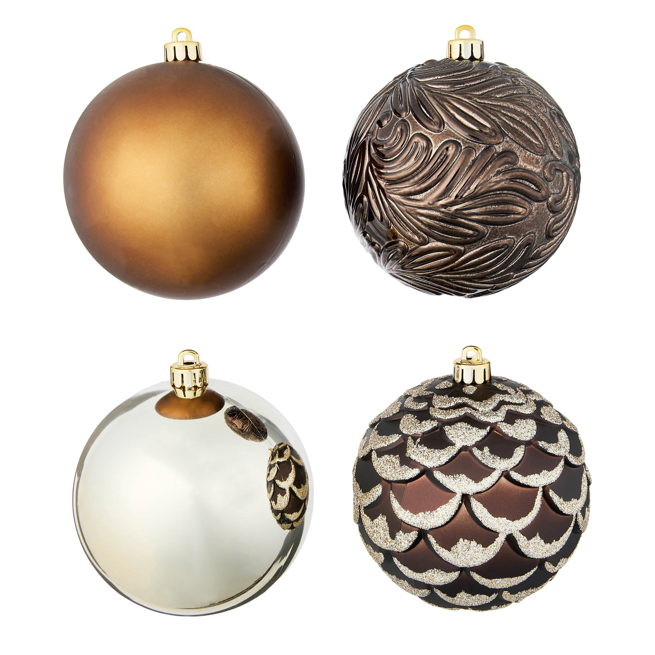 8-Count Bronze/Brown/Champagne Ball Shatterproof Christmas Ornaments, 4.5", by Holiday Time