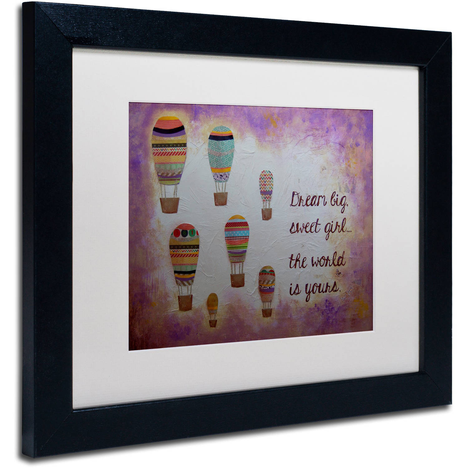 Trademark Fine Art "Hot Air Balloons, Sweet Girl" Canvas Art by Nicole Dietz White Matte, Black Frame